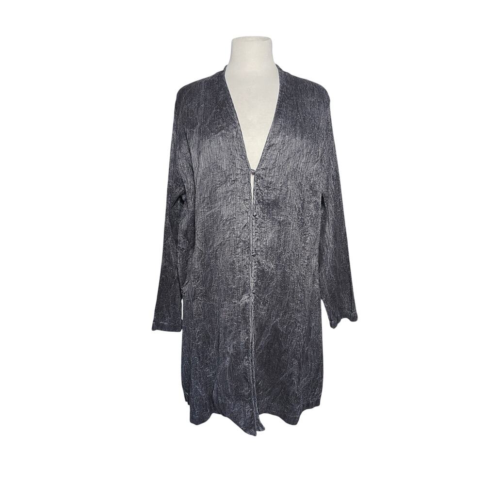 EILEEN FISHER Women’s Silk Blend Crinkle Button Front Gray Jacket